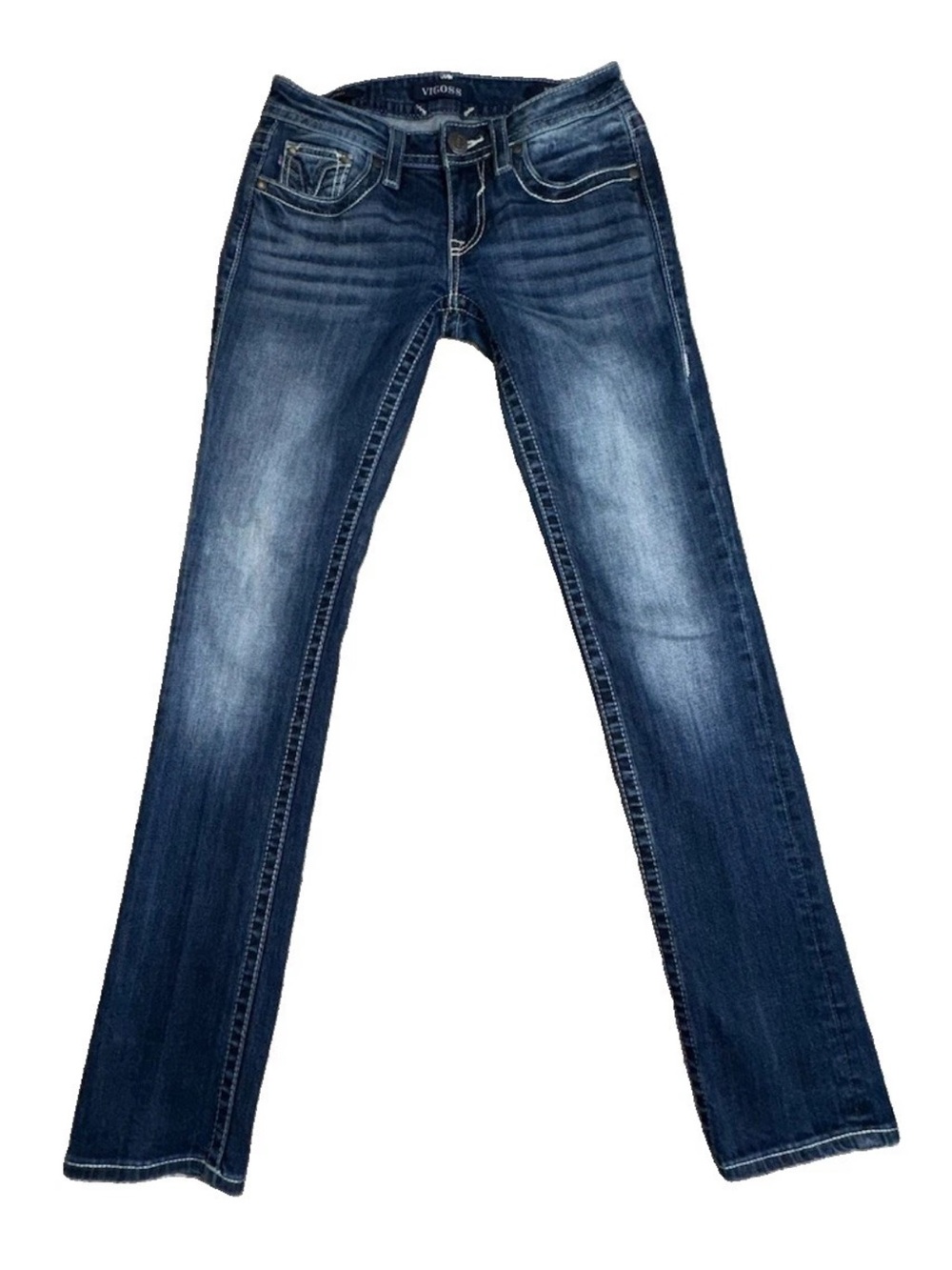 VIGOSS Women's Classic Fit Straight Jeans Dark Wash Blue Mid Rise Denim 5-Pkt